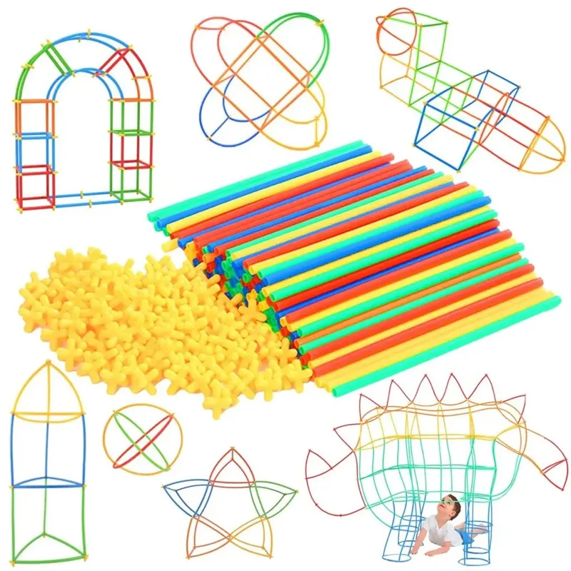 Zabawki do budowania słomy zabawki zabawki słomki i łączniki zestaw budowlany kolorowa inżynieria motoryczna zabawka edukacyjna