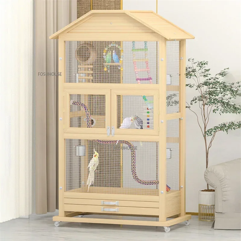 Home Solid Wood Parrot Cage Outdoor Garden Hamster Feeder Luxury ... - Spalted Beech Wood Parrot Cage With Built-In Cleaning Feature