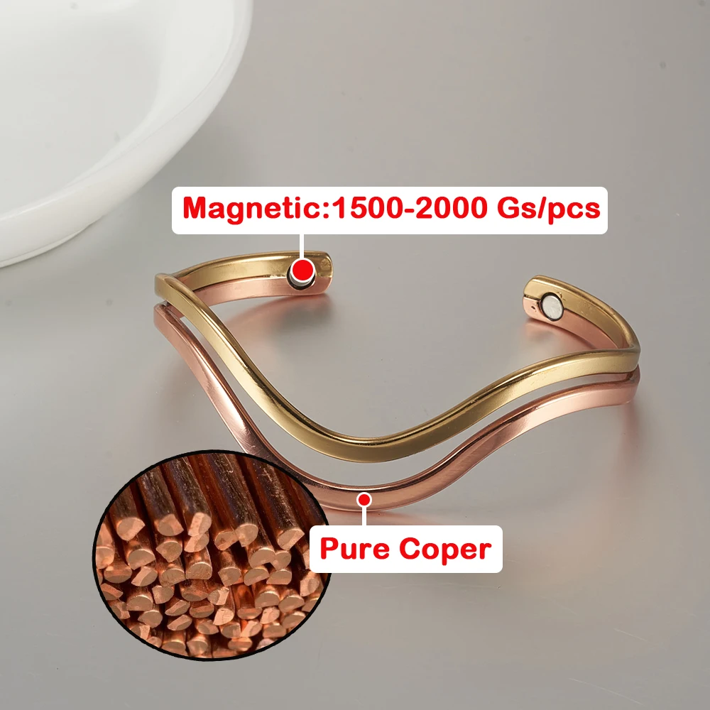 Bangle Bracelet Magnetic Bracelet Pure Copper Bracelet Magnetic Irregular Lines Rose Adjustable Cuff Bangles 7mm Health Energy High Magnet Jewelry Resizable