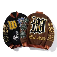 Embroidery Varsity Jacket Men Women | Letter Winter Baseball Jacket | Hip Hop Woolen Thick Warm Coat Parkas Brown - Image 5