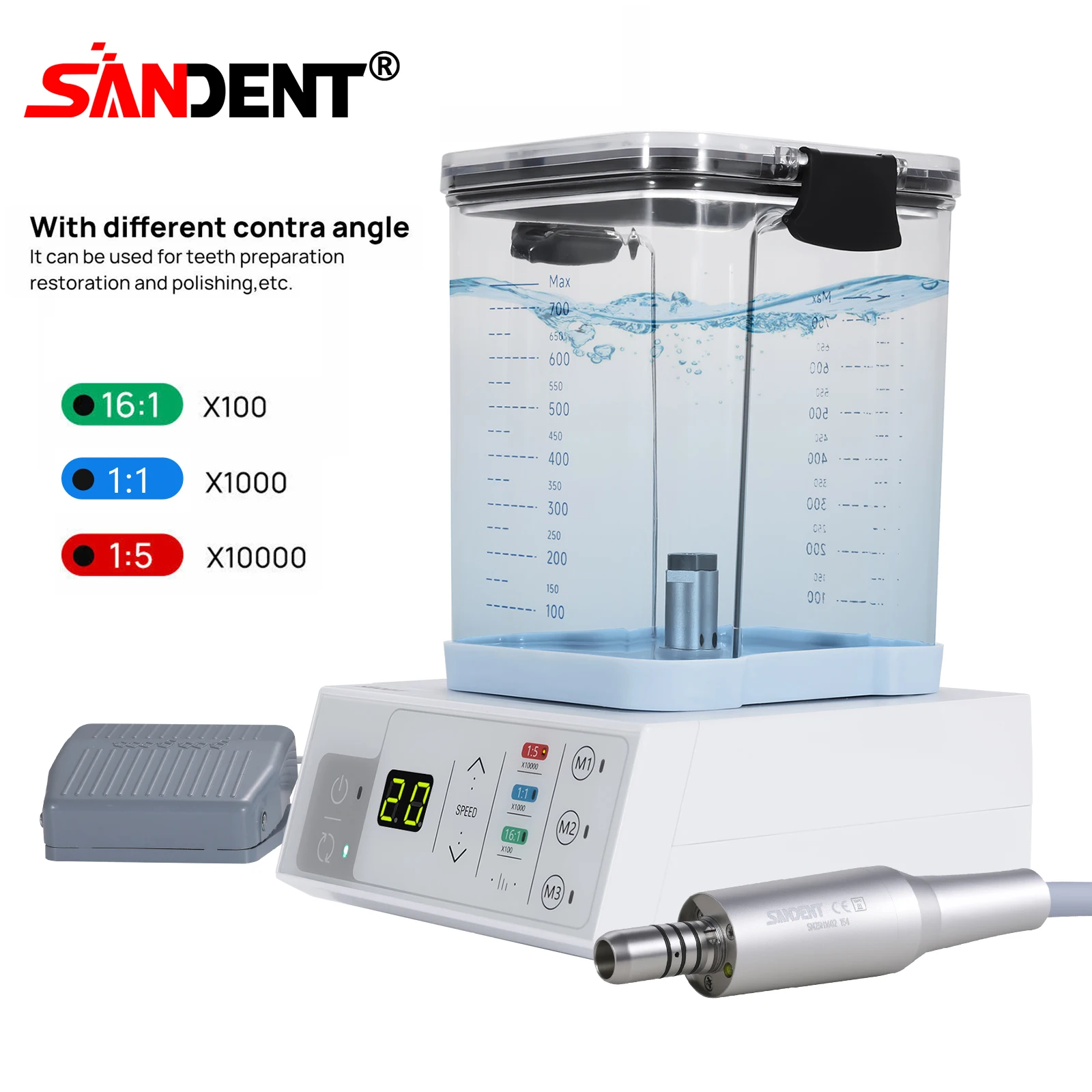 SANDENT Dental LED Brushless Electric Micro Motor 40K RPM E-Type Vector Control System with Water Tank For Practice Surgical