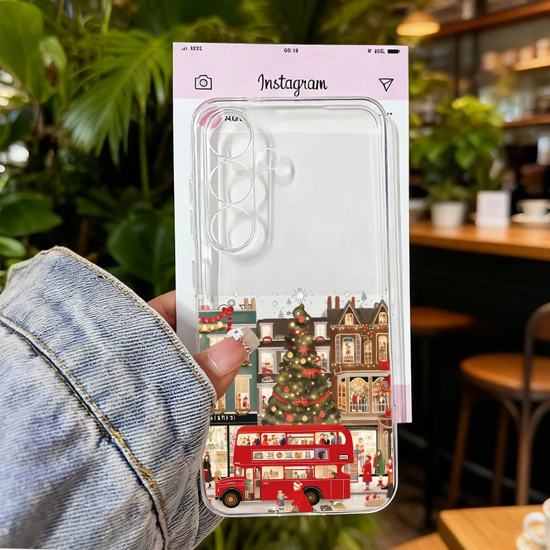 Christmas Winter Snow Scenery Clear Phone Case with London Street Landscape Design