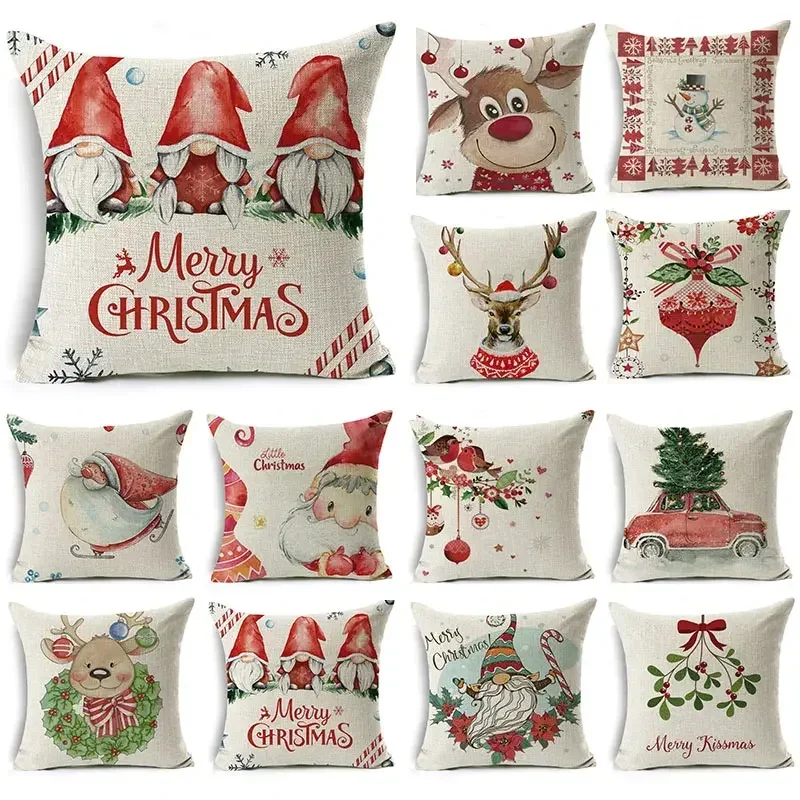 

Cartoon Watercolor Pillowcase Linen Decoration Christmas Gift Cushion Cover Suitable for Car Sofa Pillowcase 45cm*45cm