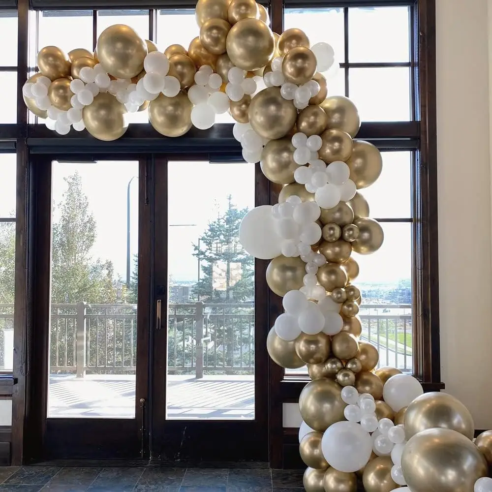 White Balloons Garland Arch Kit Metalli Gold Confetti Latex Balloons Wedding Kids Birthday Party Baby Shower Decoration Supplies
