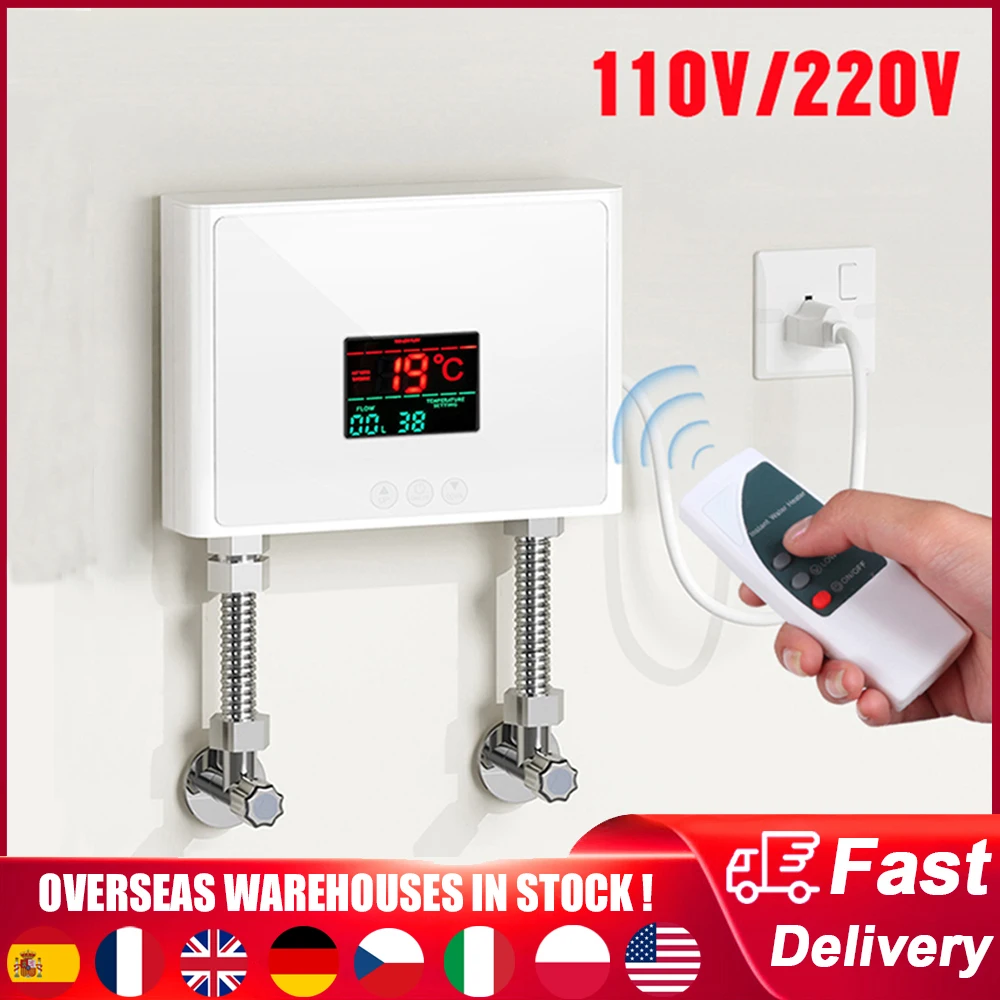 110V 220V Instant Water Heater 3KW Electric Tankless Heater LCD Display  Kitchen Bathroom Wall-Mounted Remote Control Calorifier - AliExpress