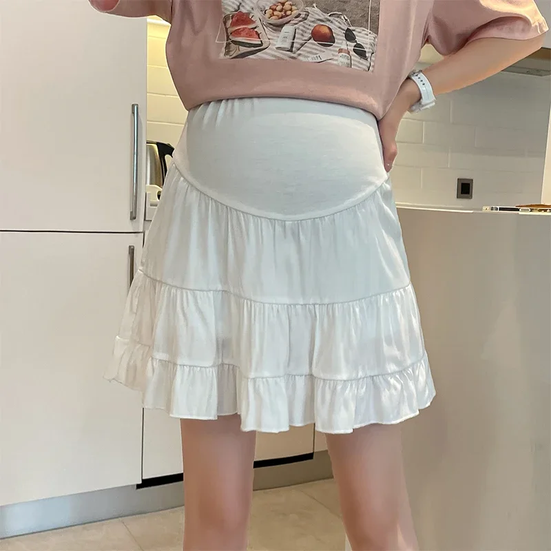 Summer Pregnant Woman Pleated Skirts Fashion High Waist Ruffles Patchwork Maternity Empired Skirt Korean Style Mini Skirts
