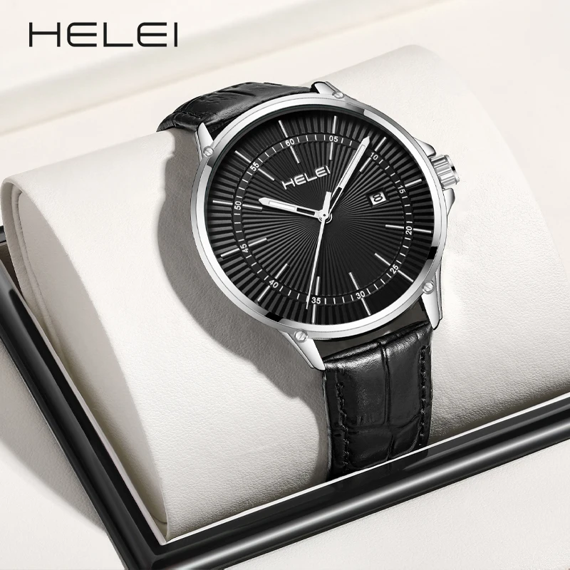 HELEI brand business luxury watches men's quartz watches waterproof quartz leather wristwatch fashion men's watches gift for men