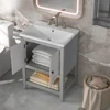 [VIDEO] 24" Grey Modern Sleek Bathroom Vanity Elegant Ceramic Sink With Solid Wood Frame Open Style Shelf (OLD SKU: JL000004AAE) 1