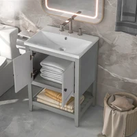 [VIDEO] 24" Grey Modern Sleek Bathroom Vanity Elegant Ceramic Sink With Solid Wood Frame Open Style Shelf (OLD SKU: JL000004AAE) 1