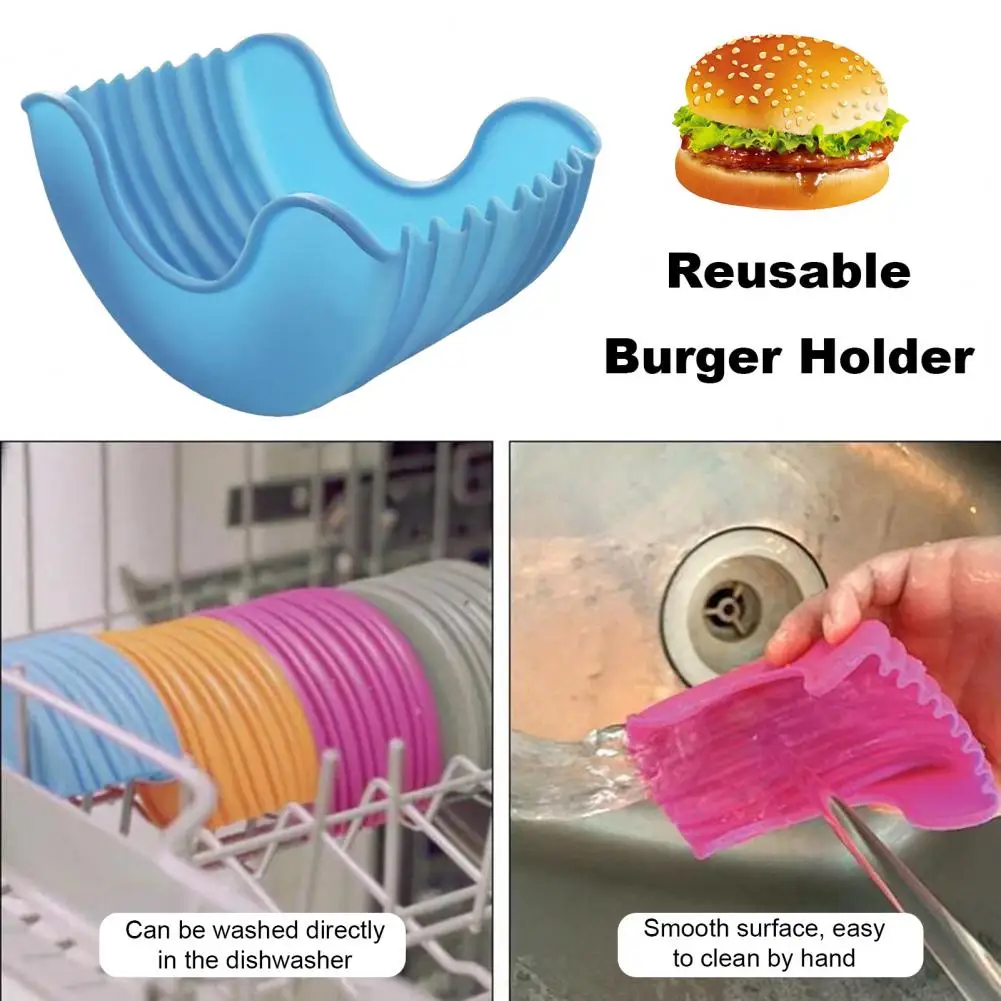 Portable Burger Stand Adjustable Burger Stand Silicone Rack Retractable Holder Set Touch-free Reusable Hamburger Clip Box