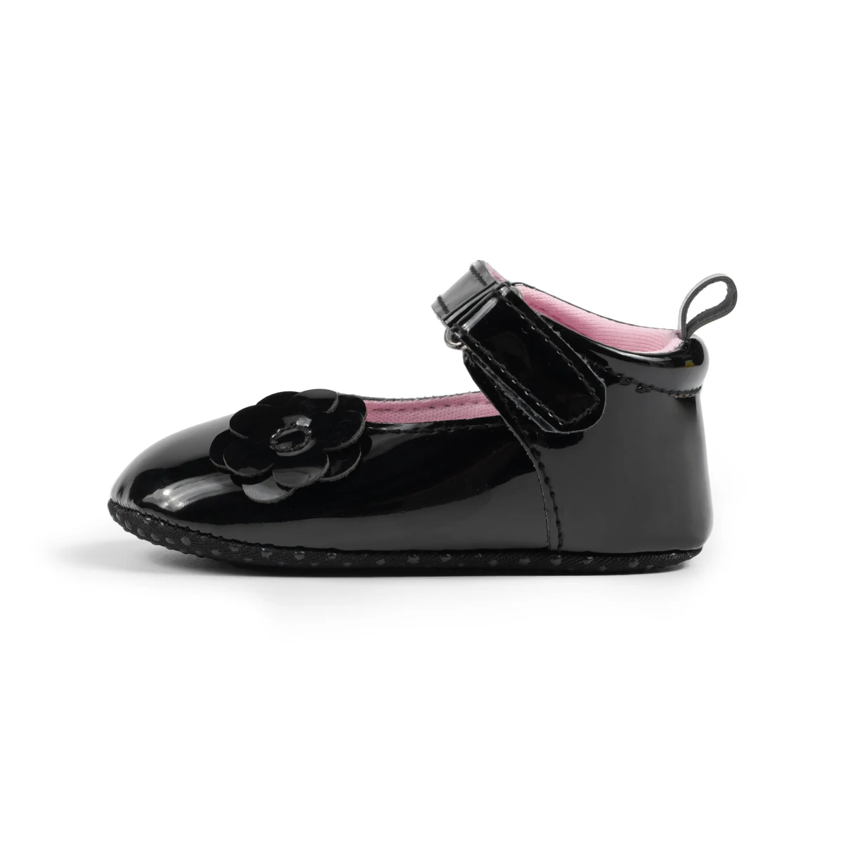 KIDSUN Black Flower Baby Girl Shoes Pu Leather Shallow Baby Shoes Newborn Cotton Soft Sole Princess Shoes Baby Mary Janes 5