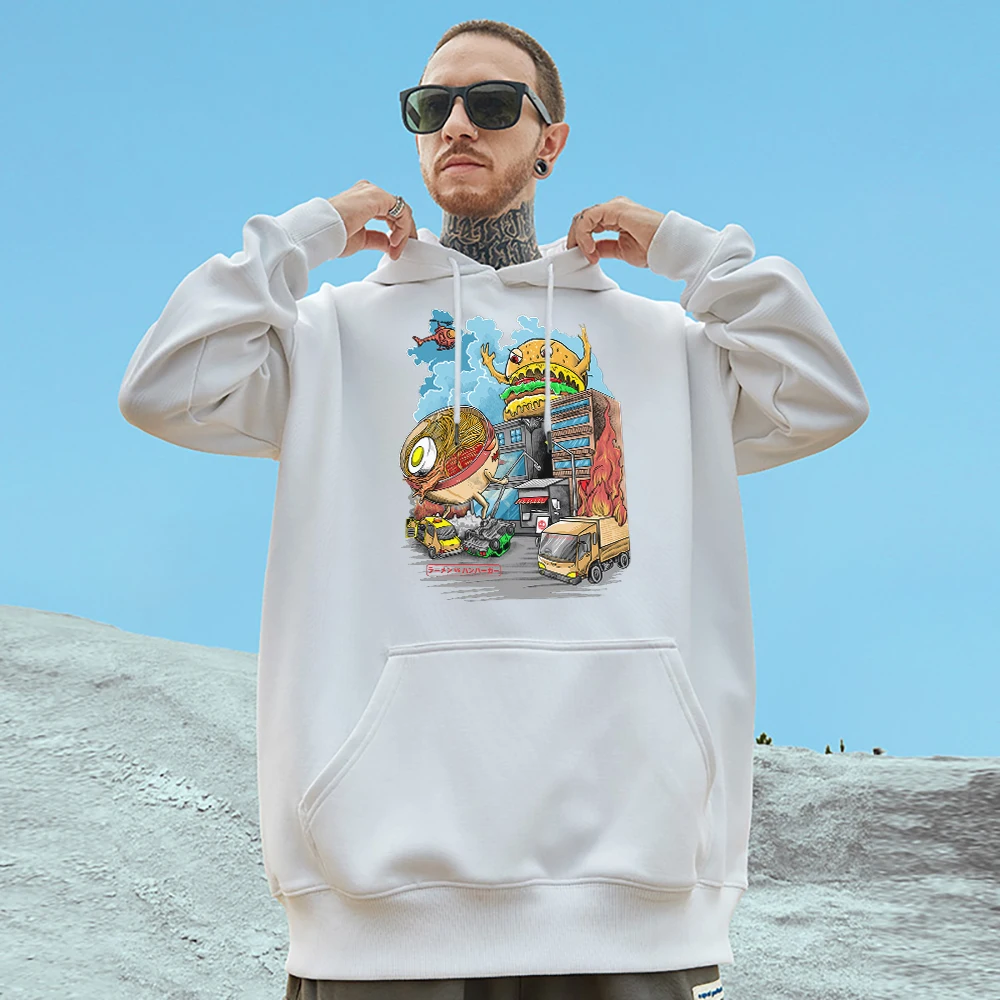 

Гамбургерский Монстр против рамен монстр Хлопковая Спортивная качественная уличная одежда с капюшоном, креативная Толстовка Kpop, простая уличная одежда оверсайз