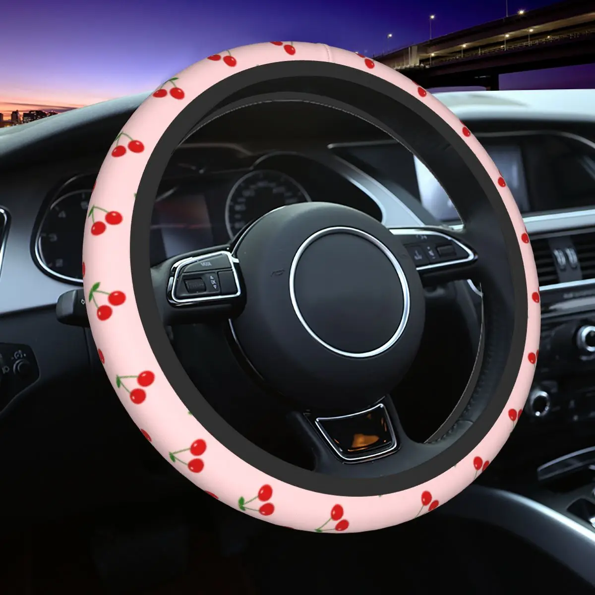 38cm Steering Wheel Covers Cherry Soft Cute Fruit Braid On The Steering