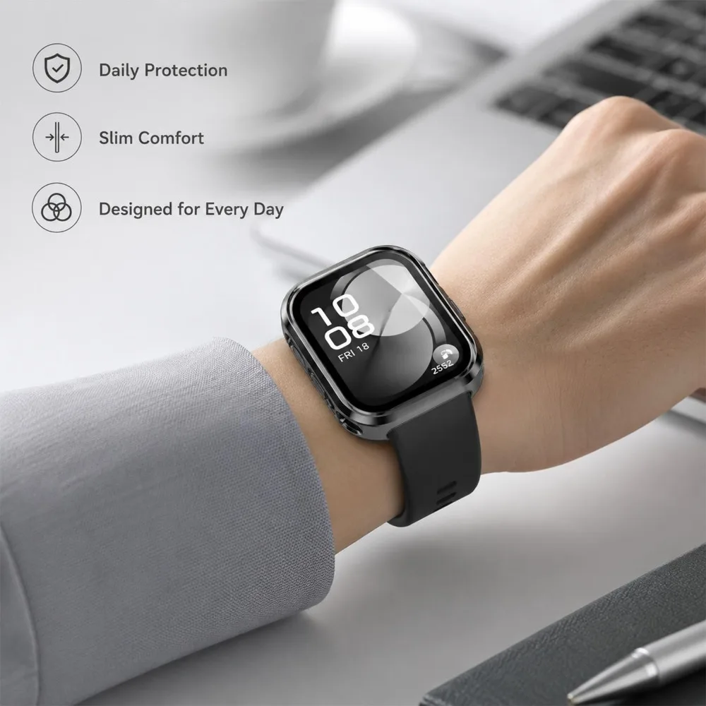 Premium Tempered Glass Screen Protector & Hard PC Protective Bumper for Huawei Watch Fit Series
