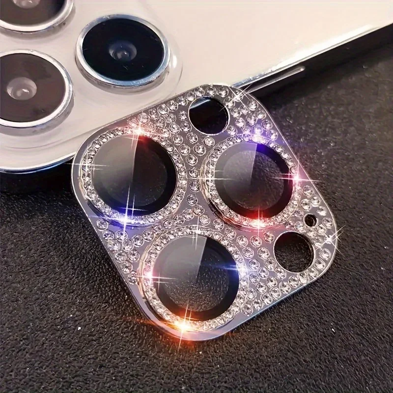 Luxury Glitter Rhinestone Metal Camera Lens Protector - Full Glass Cover