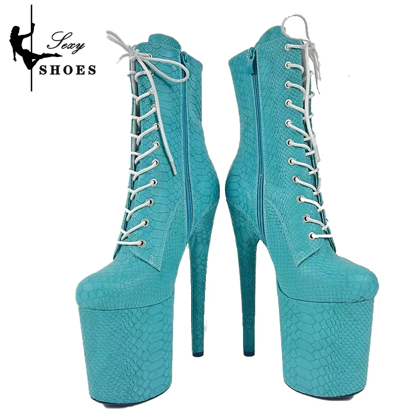 20cm/8Inch Sexy Women Ankle Boots High Heels Snake Pattern Python Pattern Short Boots Steel Tube Dance Training Performance Shoe