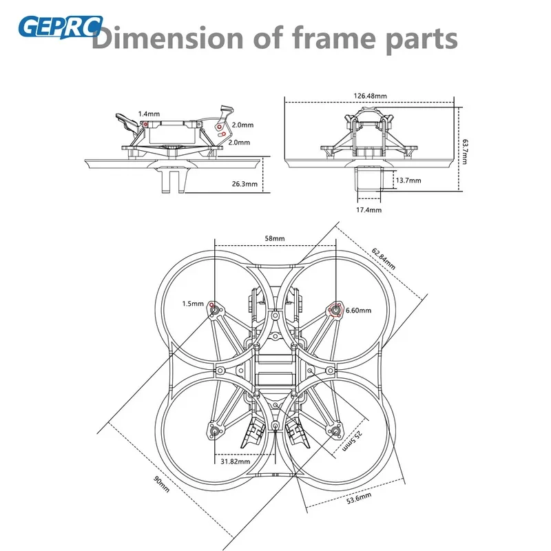 GEP-DS20 Cadre Drone Course 2 Pouces Léger Compatible O3/Analogique