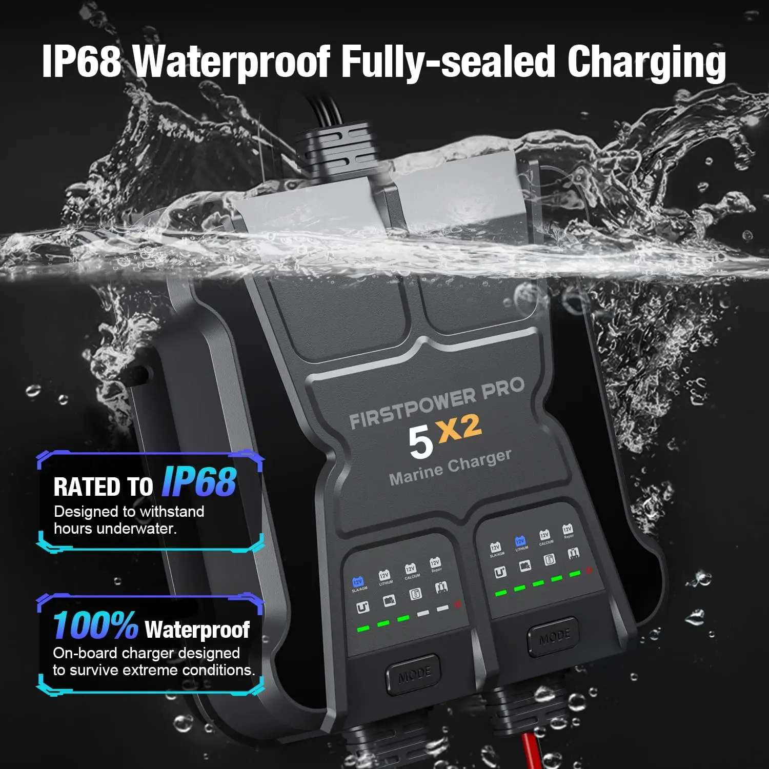 2 Bank Battery Charger 5X2, 10A (5A/Bank)-12V Waterproof Onboard Battery Charger, Maintainer & Desulfator for S
