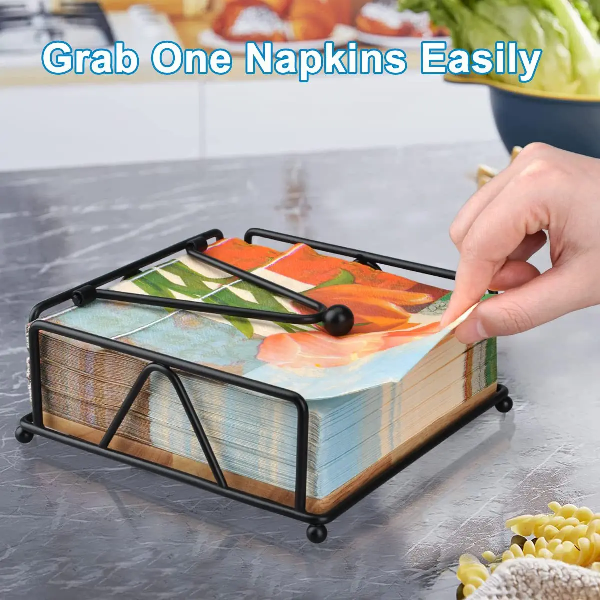 Flat Napkin Holder Metal Kitchen Napkin Holder With Weighted Tension Arm Rustic Tissue Paper Dispenser For Countertop Table 3