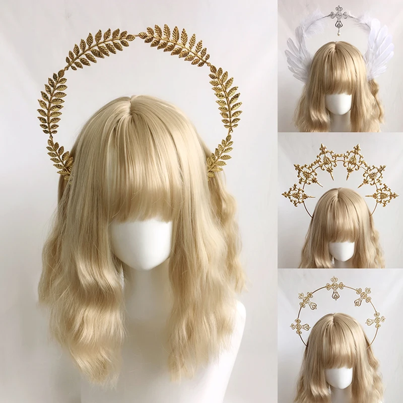 

1Set Headdress Accessories Halo Crown KC Headdress Headpiece Gothic Lolita Halo Goddess Headband Angel Feather Wings