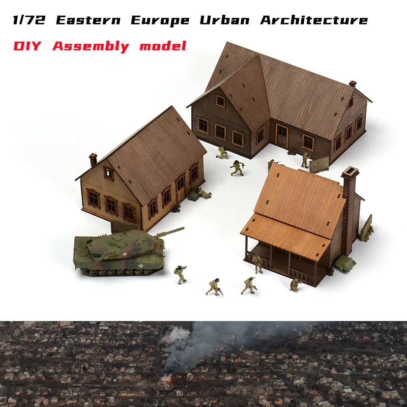 1/72 Eastern Europe Urban Architecture Scene Wooden Assembly Model DIY Handmade Building Gifts for Children 2