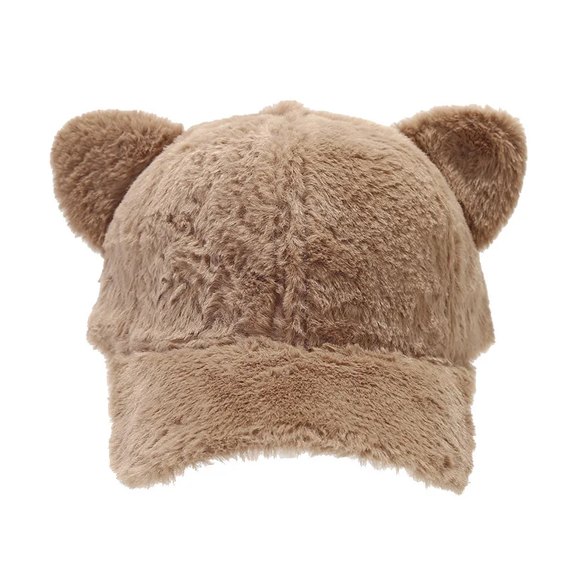 Cute Cat Ear Winter Caps for Women Men Wool Baseball Cap Thicken Warm Pure Color Casquette Hat Men Women Hats Wholesale