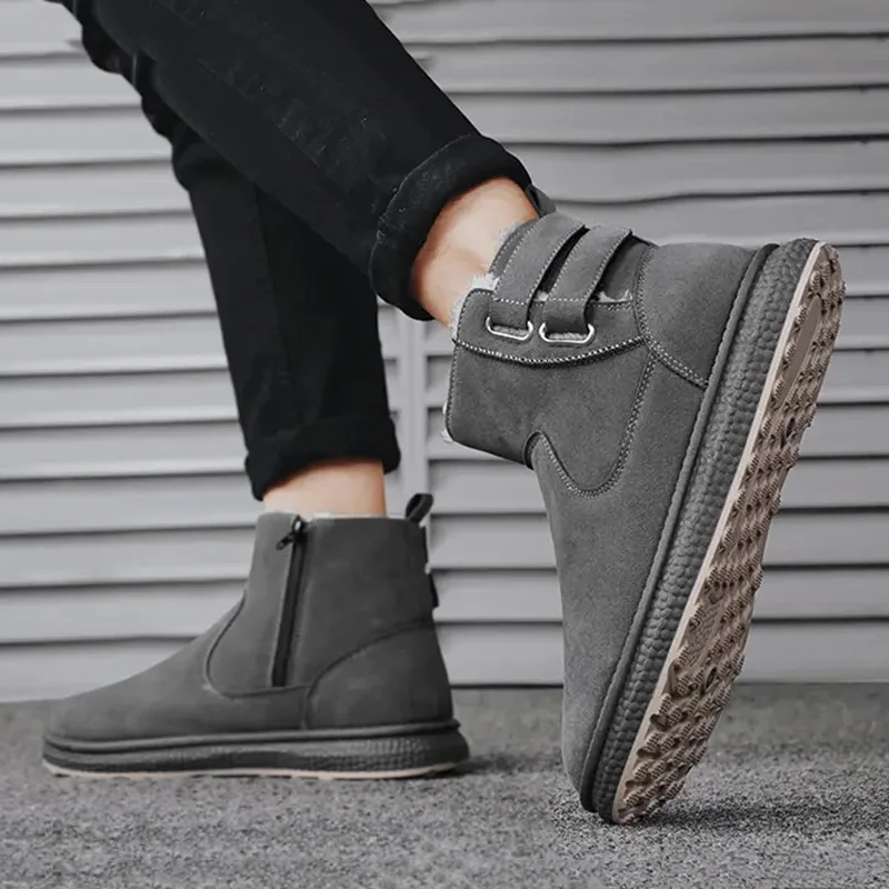 Men's Plus Velvet Thickened Snow Boots Solid Color Comfortable Warm Walking Casual Shoes Outdoor Sports Cold-proof Cotton Boots