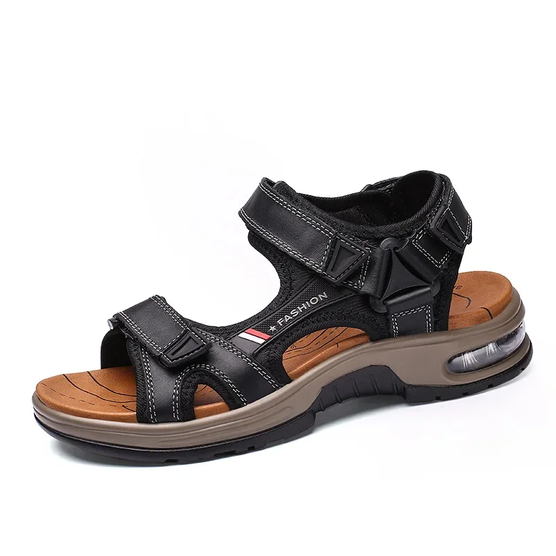 Leather Sandals Summer Men's First Layer Cowhide Gladiator Roman Beach Cushion Soft Wading