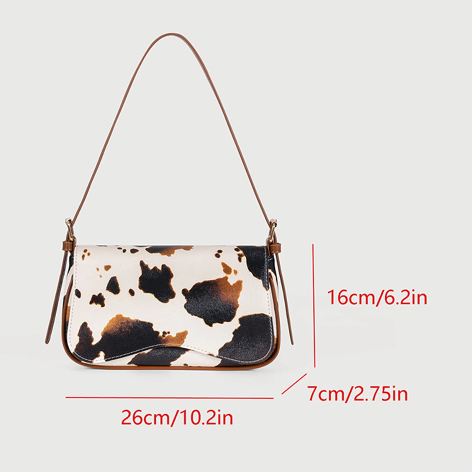 Women PU Leather Cow Print Shoulder Bag Fashion Handbag with Adjustable Strap Commuter Bag for Work Shopping Travel Daily