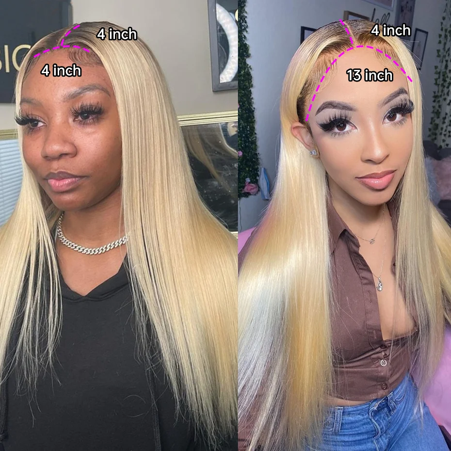 1B 613 Ombre Blonde Lace Frontal Closure Pre Plucked Remy Brazilian Straight Human Hair 13x4 Lace Frontal Ear To Ear 4x4 Closure