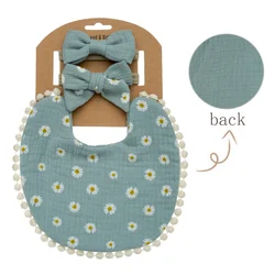 Baby Floral Bibs & Bow Headbands Set - 3 Piece Collection (9)