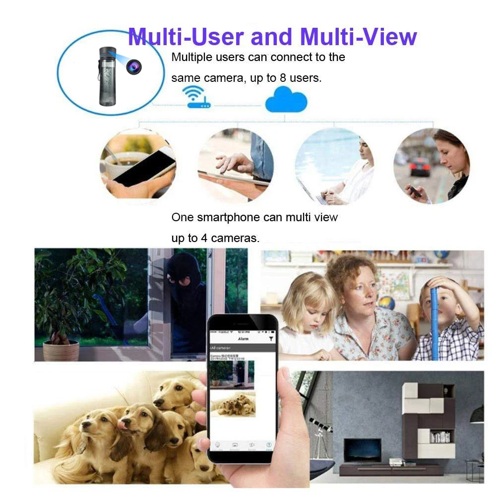 Portable Water Bottle Wifi Camera Office Water Cup HD Pinhole Wireless IP Camera Real-time Live-Stream Wifi Remote Monitoring