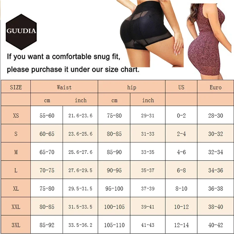 GUUDIA Padded Butt Lifter Hip Enhancer Body Shaper Panties Shapewear Wide  Waist Band Push Up Panties Seamless Booty Lifter