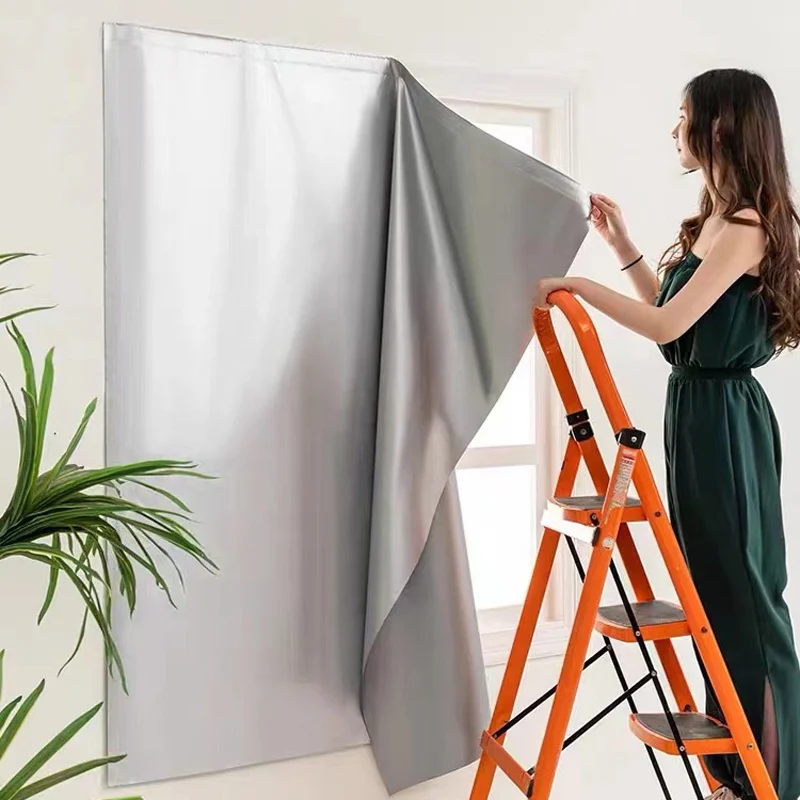 Easy Install Sunshade Curtains Simple Self-Adhesive Shading Sunshade Curtain Punch Free Double Sided Silver Insulated Anti-UV