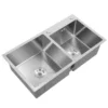 Kitchen Sink 2 Silver Sinks Stainless Steel with Drain Basket and Drainer Set Large Basin 30L Small Basin 23L  78*43*21cm 2