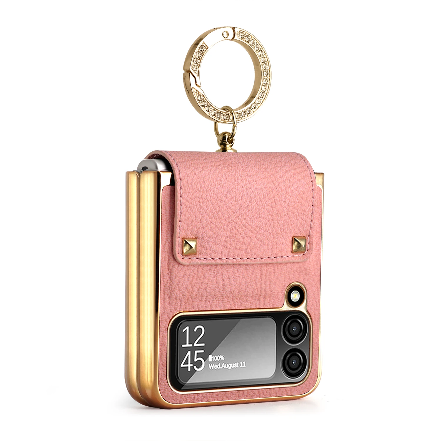 Luxurious Purple PU Leather Case with Finger Ring and Front Screen Protector