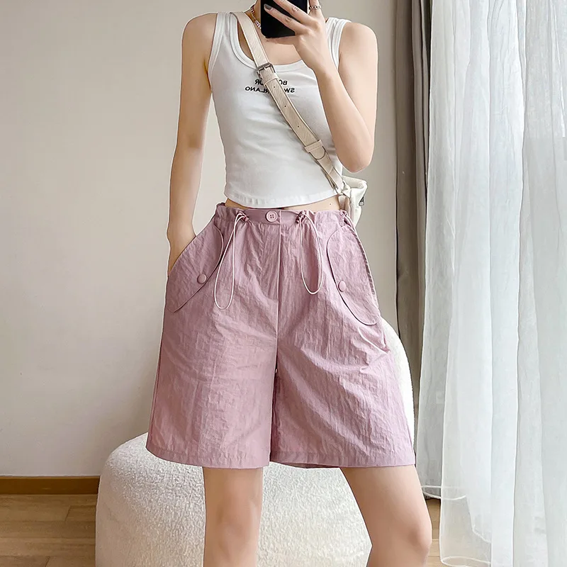 Women's Summer Thin Straight Leg Leisure Cropped Appears Shorts for Nylon Quick Dryhot chicing Frock American Hot Wide-leg Pants