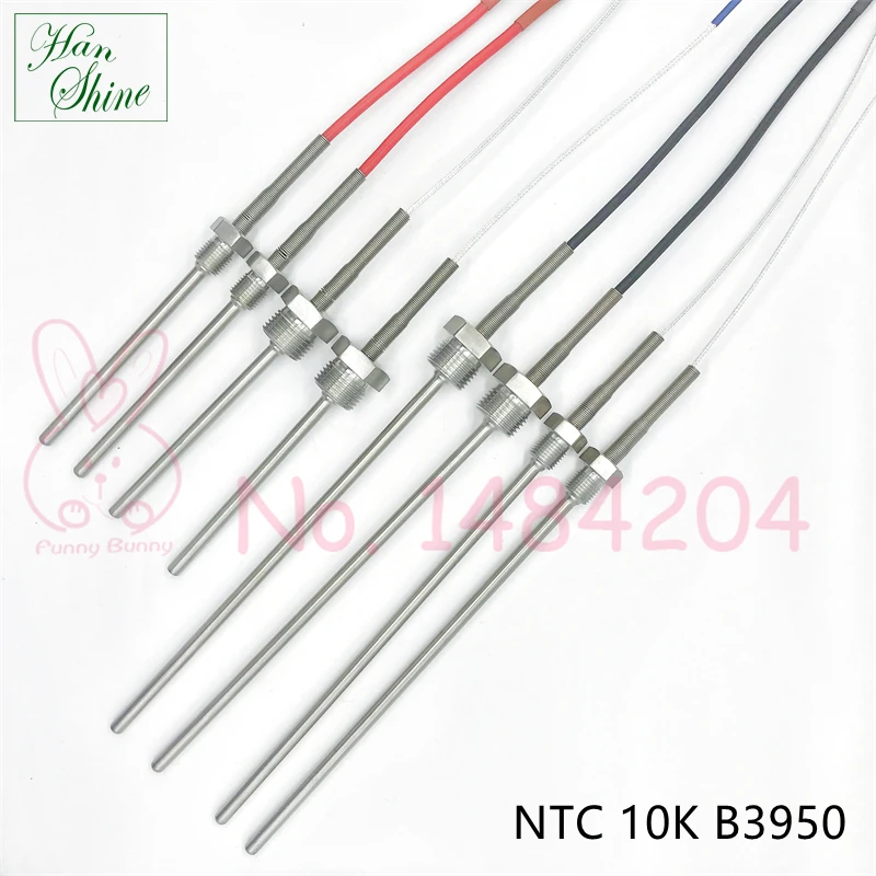 NTC 10K B3950 Thermistor Temperature Sensor SUS304 Thread BSP 1/2 1/4 6mm  × 100mm / 200mm Probe 200mm Cable -50~150°C 2 PCS