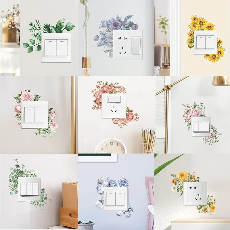 Description Picture 2 of itemFlower Switch Stickers Green Leaves Plants Wall Sticker Tropical Switch Wallpaper Self-Adhesive Wall Decals Home Decor DIY