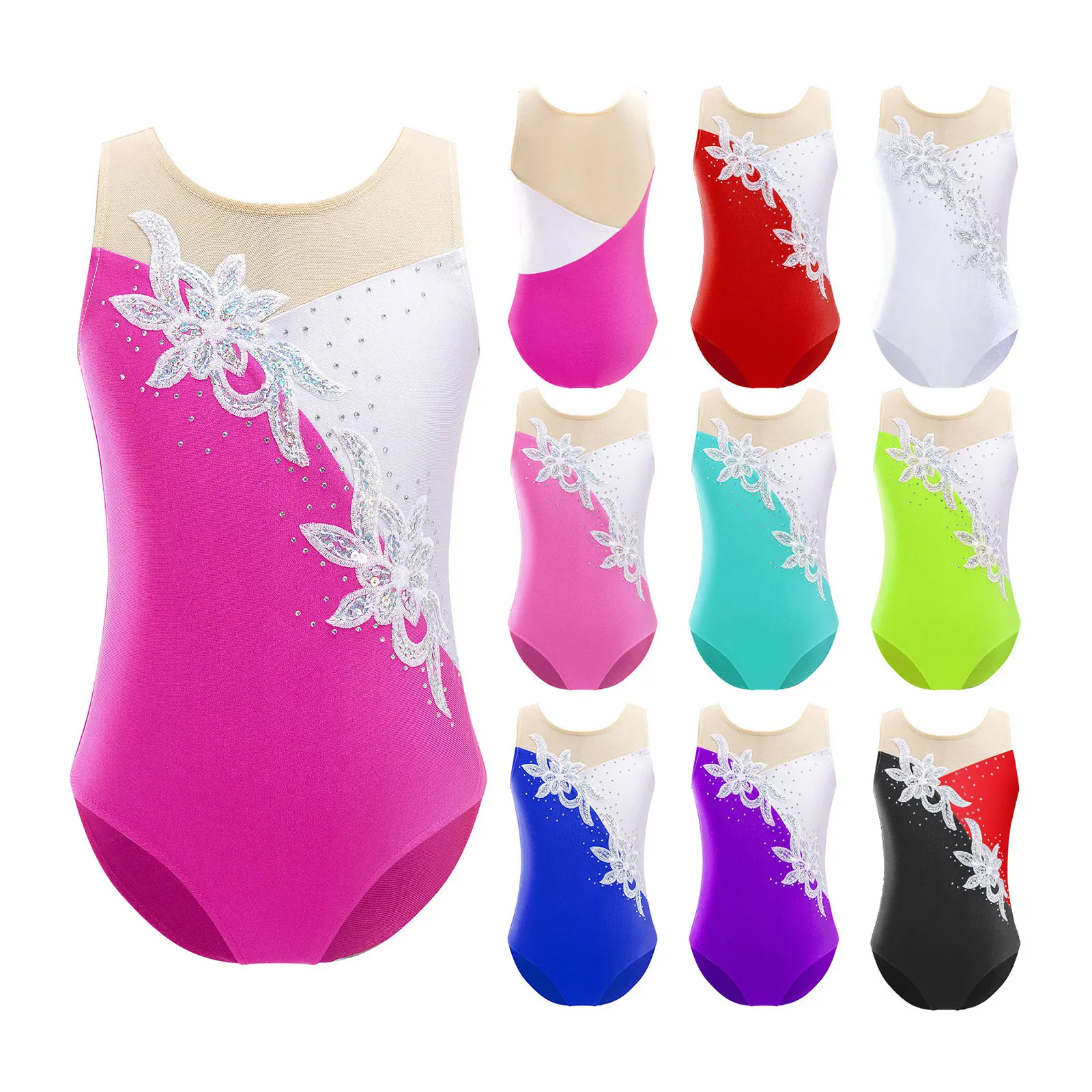 Girls Ballet Leotard Sleeveless Dance Leotard Children Shiny Sequins Gymnastics Jumpsuit Bodysuit Competition Costumes ballet leotard,dance leotard,girls dance costumes