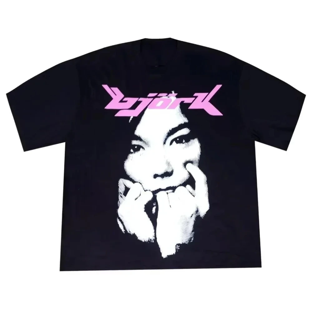 Summer Vintage Unisex Bjork T-Shirt American Hip Hop Rock Street Short Sleeve Men Women Retro High Quality Fashion Cotton Top 6