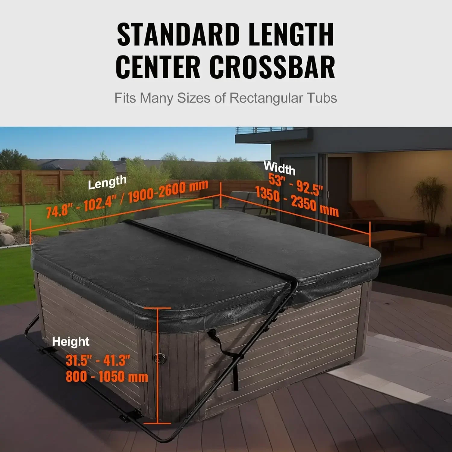 Hot Tub Cover Lift, Spa Cover Lift, Height 31.5"-41.3" Width 53"-92.5" Adjustable, Installed at The Bottom on One Side