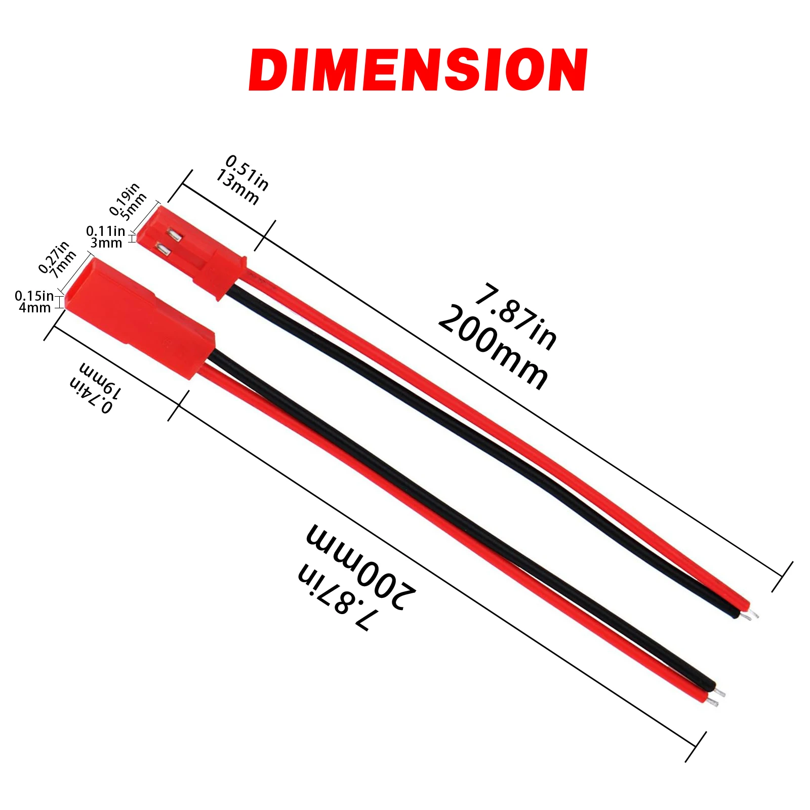 JST Connectors 200mm JST Plug Connector 2P Male Female Cable Wire for RC Toys Battery Helicopter DIY