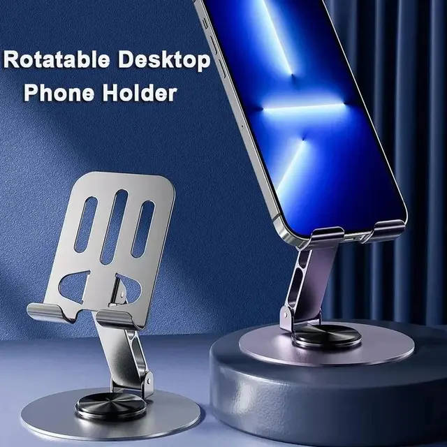 Soporte para teléfono móvil con rotación de 360 grados, totalmente metálico, de aluminio, soporte Universal, diseño plegable de doble eje, estable, anticaída 5