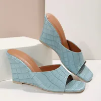Chaussures à l'offre elles compensées en cuir imprimé salle pour femmes, mules, pantoufles d'été, Parker carré, talons hauts, sandales de gladiateur, diapositives, 2023 1