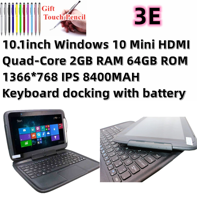 Gift Capacitive Stylus 10.1 Inch 3E Windows 10 Tablet PC Quad Core 2GB+64GB 1366*768 IPS Keyboard Docking With 8400MAH Batterybluetooth compatible latest tablets