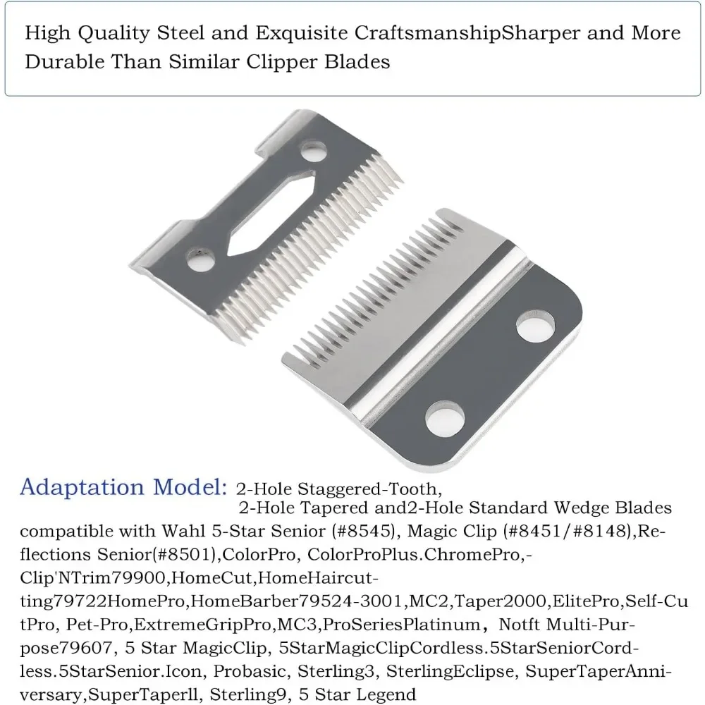 Professional 2-Hole Replacement Clipper Blade Set Fit for Wahl 5 Star Series Cordless Magic Clip 8148 Hair Clippers Accessories