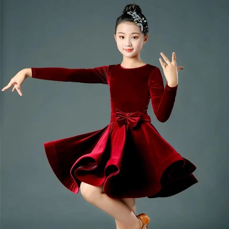 

2023 New Style Children Latin Dance Dress for Girls Salsa Tango Rumba Latin Training Dress Ballroom Dance Girls Dresses A41