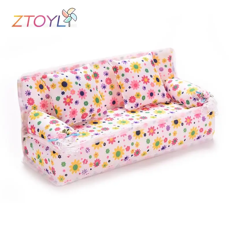 

Hot sale Flower Sofa 20cm Couch +2 Cushions For Doll House Accessories Mini Furniture