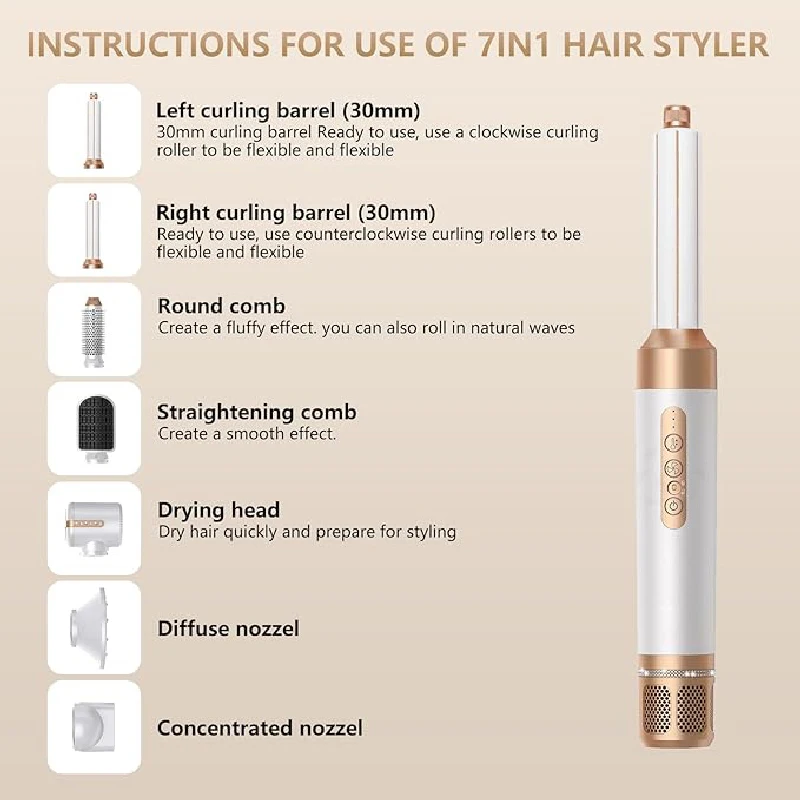 Professional Hair Dryer 7 in 1 Hair Styling Tools Complete Set Salon Brushless Motor 110000rpm High Speed Ionic Dryer
